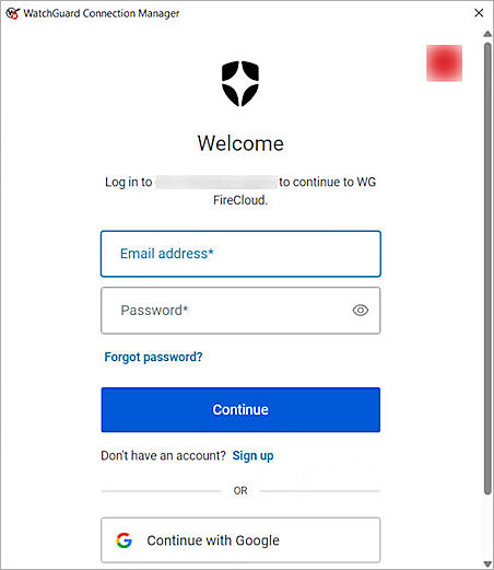 Screenshot that shows the SSO authentication page in the WatchGuard Connection Manager.
